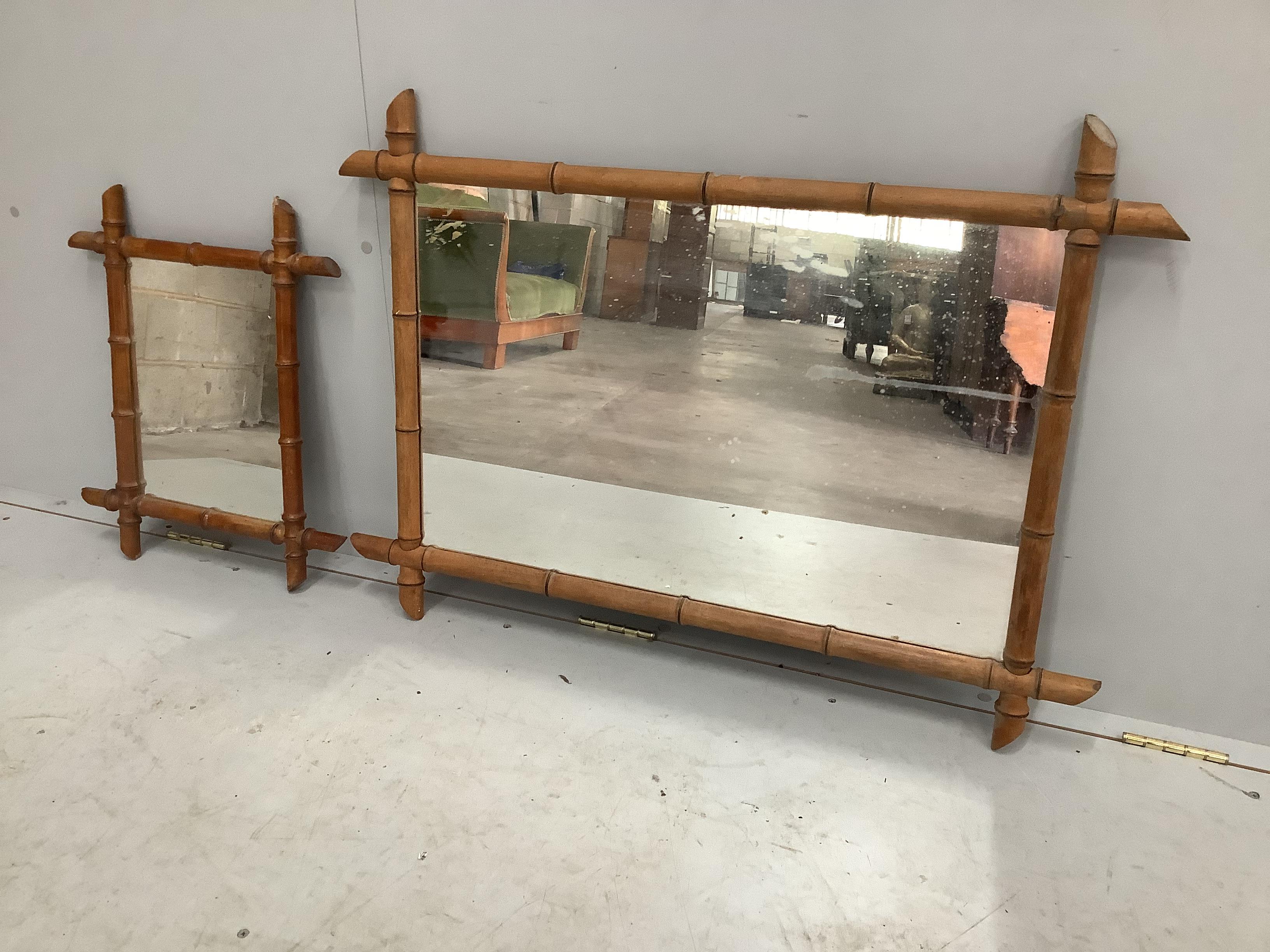 Two early 20th century French rectangular faux bamboo wall mirrors, larger 94cm, height 67cm